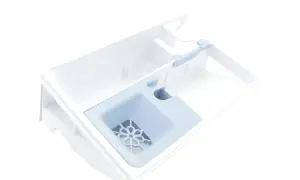 Cassetto per detersivo Hotpoint Ariston lavatrice: scomparto per detersivo liquido o in polvere, con indicazione MAX.