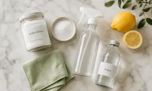 Ingredienti per come fare l'ammorbidente: acido citrico, acqua, limone e un panno.