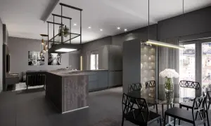 Isola cucina con finitura in ardesia, un tocco moderno e raffinato per un ambiente di design.