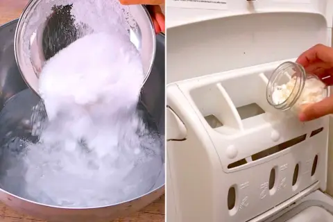 Attenzione! Il detersivo fatto in casa rovina la lavatrice. Si prepara una miscela in una ciotola e si versa nel cassetto del detersivo.