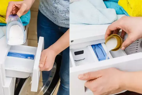 Come pulire il cassetto della lavatrice: aggiunta di detersivo in polvere e liquido.