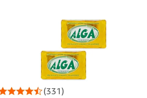 Due saponette Alga Ecologico, ideali per bucato a mano e in lavatrice, con olio di cocco.