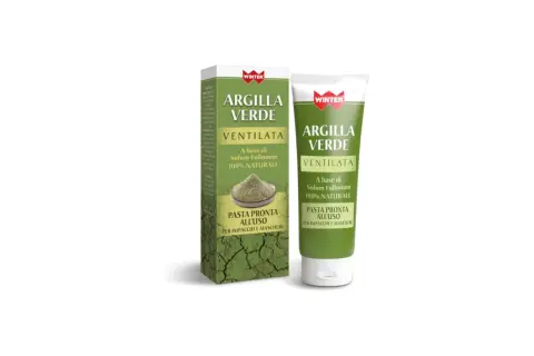 Argilla verde ventilata in tubetto e scatola, pronta per impacchi e maschere. Un toccasana naturale per la pelle.