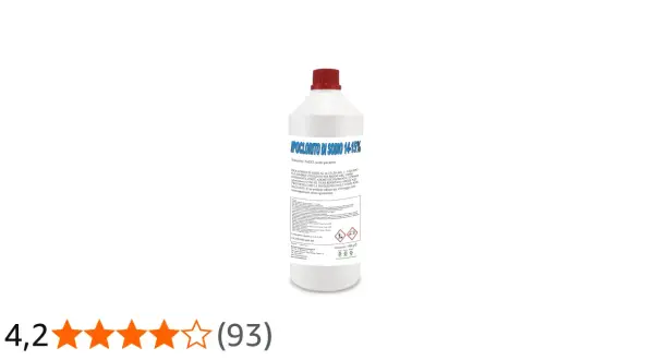 Flacone di ipoclorito di sodio 14-15%. Cos'è? Un liquido sbiancante e igienizzante, utile per la pulizia.