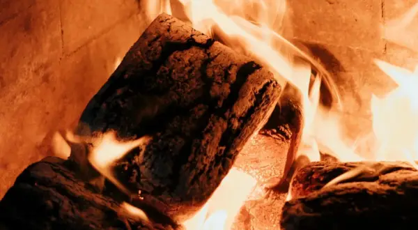 Legna che arde in un forno, un'immagine che evoca il calore e la semplicità di come pulire il forno a legna dopo l'uso.