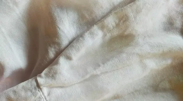 Tessuto chiaro con macchie, forse necessita di un detersivo per togliere la muffa dai tessuti.