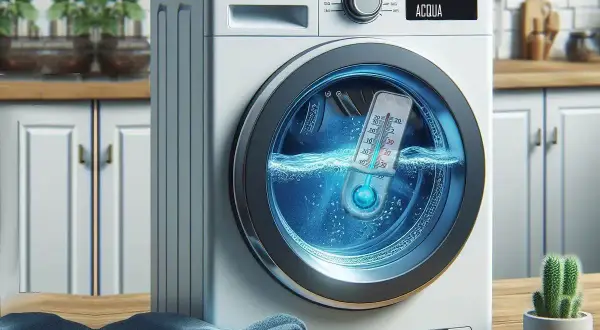 Lavatrice con termometro che indica bassa temperatura. Il display dice "NON SCALDA ACQUA".