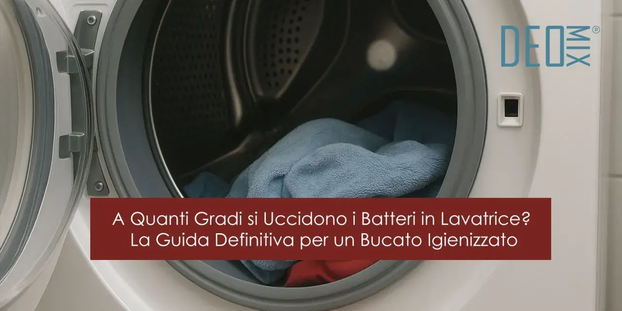 Lavatrice aperta con panni all'interno. Guida per capire la differenza tra igienizzante e disinfettante lavatrice per un bucato igienizzato.