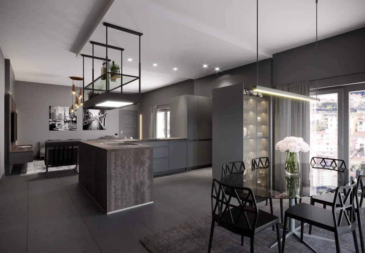 Isola cucina con finitura in ardesia, un tocco moderno e raffinato per un ambiente di design.