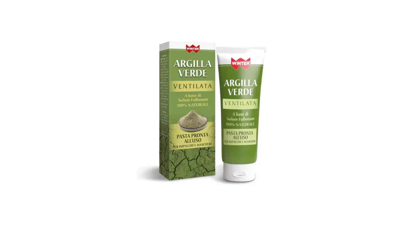 Argilla verde ventilata in tubetto e scatola, pronta per impacchi e maschere. Un toccasana naturale per la pelle.